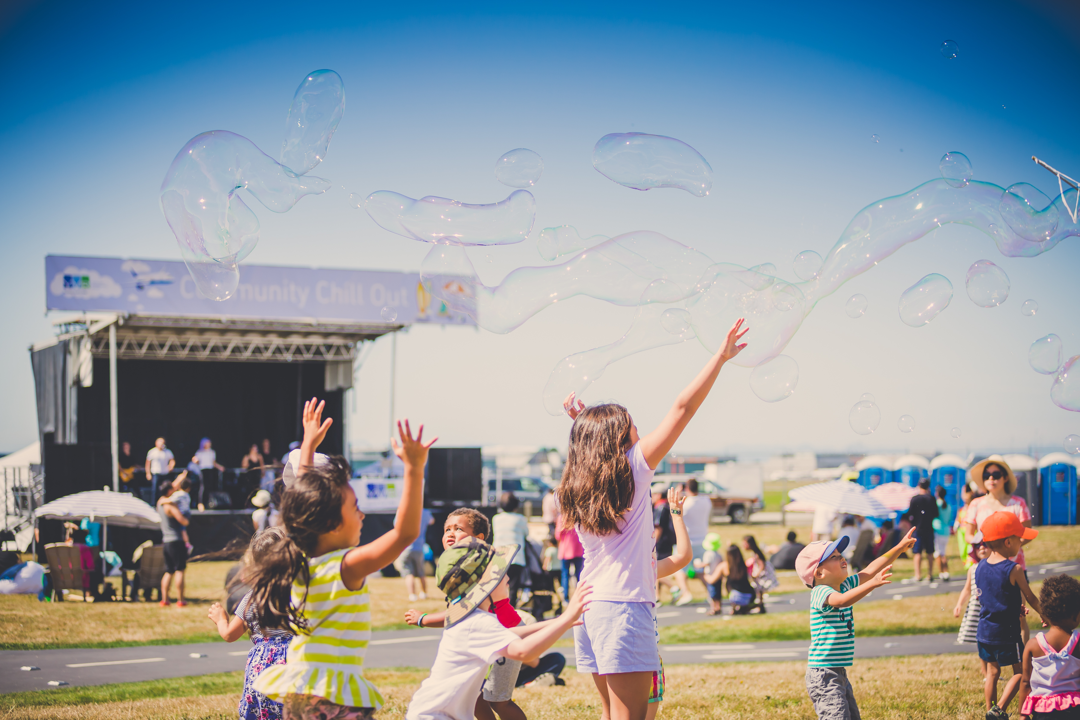Children playing with bubbles