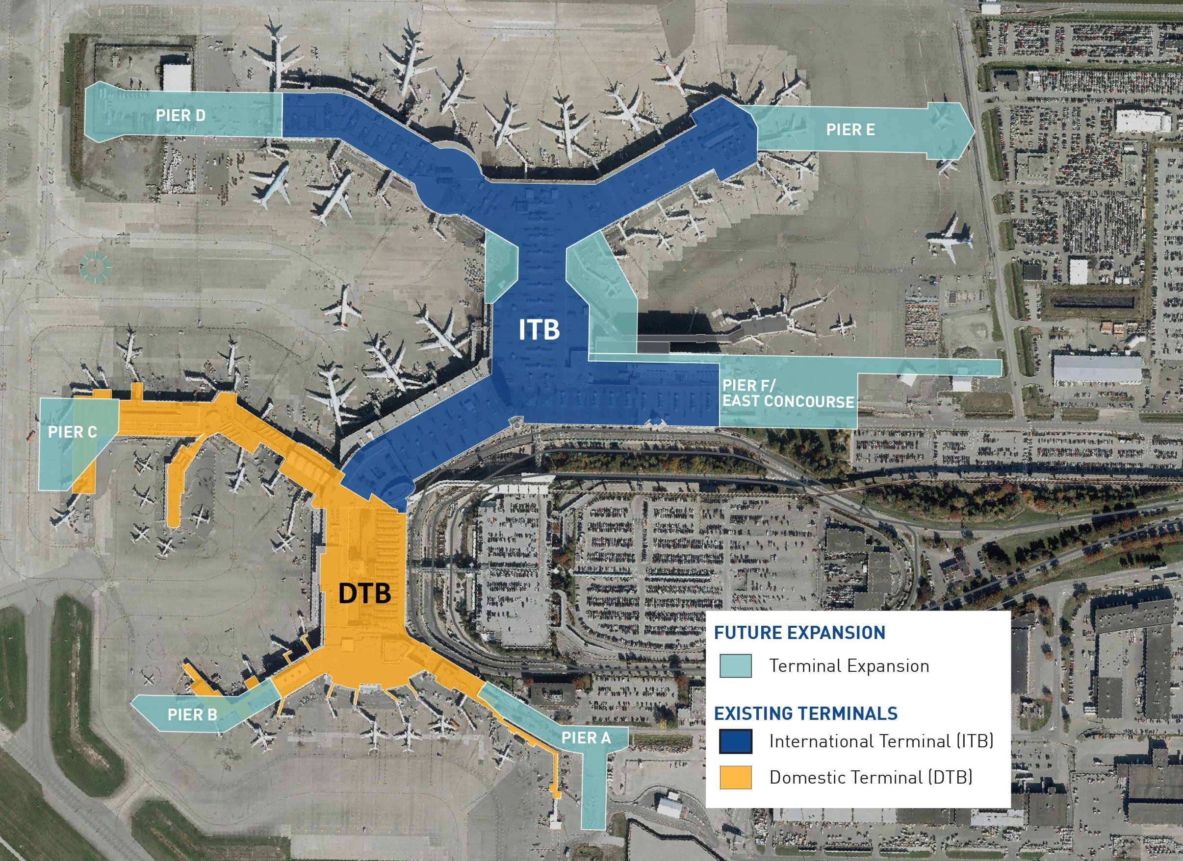 Aerial image of YVR future terminal expansion