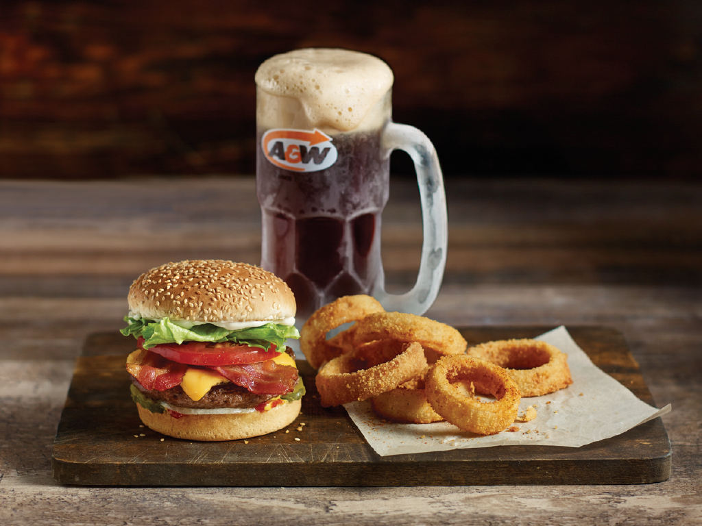 photo of A and W menu items with a wooden background
