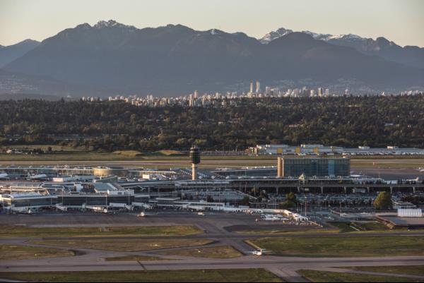 Aerial of YVR at sunset