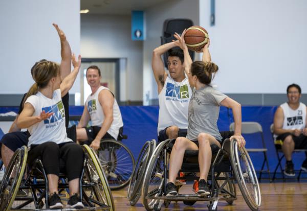 Team YVR playing Wheelchair basketball at Hoopfest in 2018