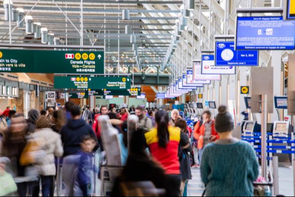Busy YVR international check in corridor