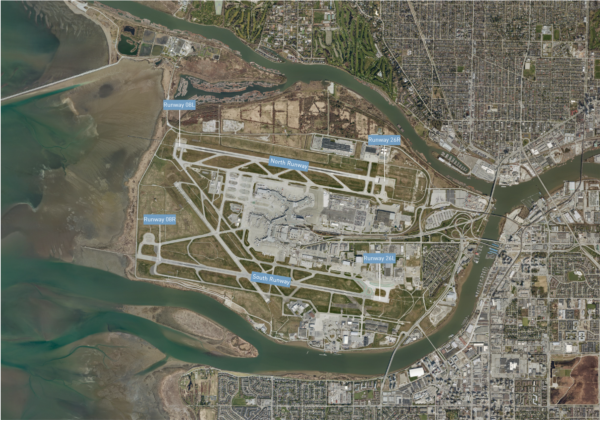 A map of where the north and south runways are