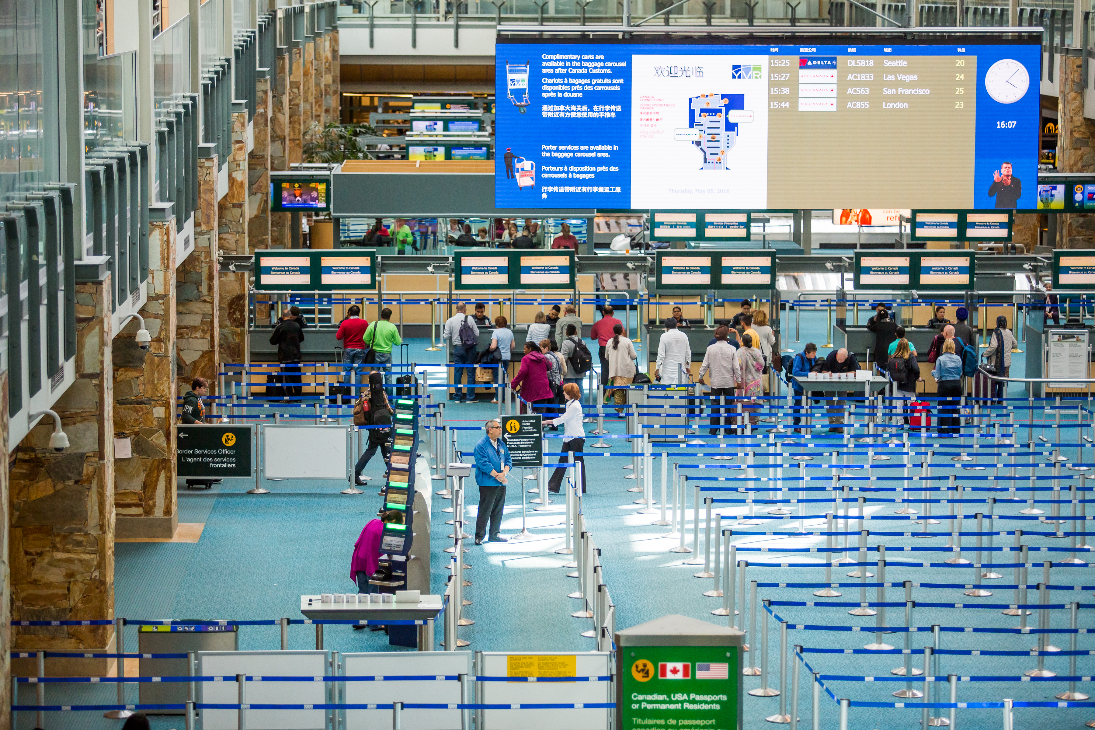 Photo of the customs hall at YVR.