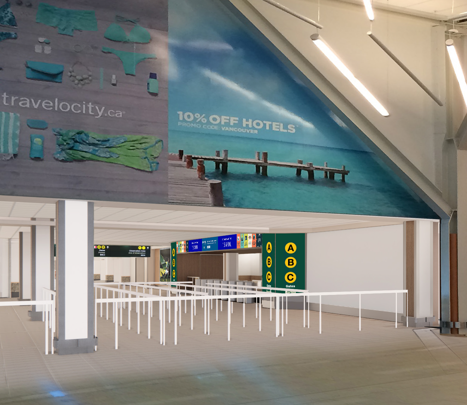 design mock-up of security screening line-up