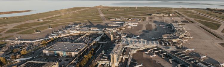 aerial image of yvr airport at sunset